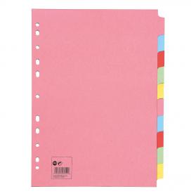 5 Star Office Subject Dividers 10-Part Recycled Card Multipunched 155gsm A4 Assorted [Pack 10] 932198