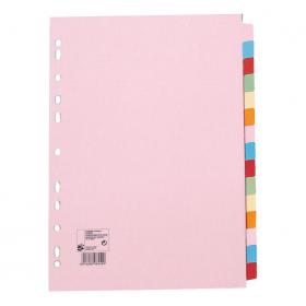 5 Star Office Subject Dividers 15-Part Recycled Card Multipunched 155gsm A4 Assorted Pack of 10 932206