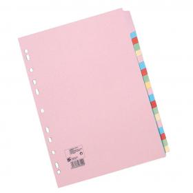 5 Star Office Subject Dividers 20-Part Recycled Card Multipunched 155gsm A4 Assorted Pack of 10 932211