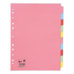 5 Star Office Subject Dividers 10-Part Recycled Card Multipunched Extra Wide 155gsm A4 Assorted [Pack 10] 932222