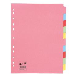 Cheap Stationery Supply of 5 Star Office Subject Dividers 10-Part Recycled Card Multipunched Extra Wide 155gsm A4 Assorted Pack of 10 932222 Office Statationery