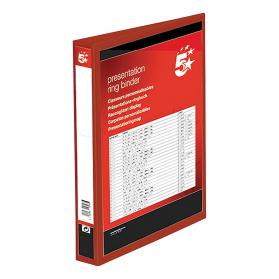 5 Star Office Presentation Ring Binder Polypropylene 4 D-Ring 25mm Size A4 Red Pack of 10 933023