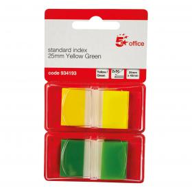 5 Star Office Index Flags 50 per Pack 25mm Yellow and Green Pack of 2 934193