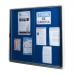 5 Star Glazed Noticeboard with sliding Door Locking Alumin Frame Blue Felt 900x1200mm