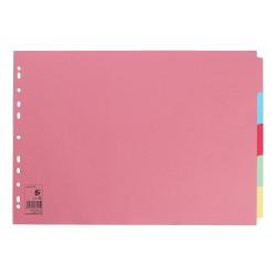 Cheap Stationery Supply of 5 Star Office Subject Dividers 5-Part Recycled Card Multipunched 155gsm Landscape A3 Assorted Office Statationery