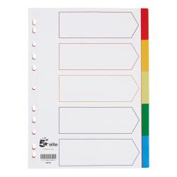 Cheap Stationery Supply of 5 Star Elite Divider 5-Part Polypropylene Punched Reinforced Coloured-Tabs 120 Micron A4 White 940163 Office Statationery
