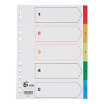 5 Star Elite Index 1-5 Polypropylene Multipunched Reinforced Multicolour-Tabs 120 Micron A4 White  940178