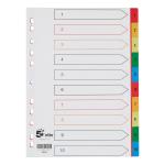 5 Star Elite Index 1-10 Polypropylene Multipunched Reinforced Multicolour-Tabs 120 Micron A4 White  940194