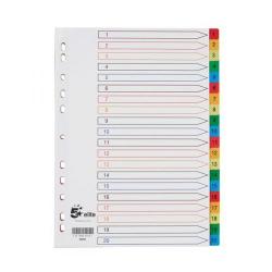 Cheap Stationery Supply of 5 Star Elite Index 1-20 Polypropylene Multipunched Reinforced Multicolour-Tabs 120 Micron A4 White Office Statationery