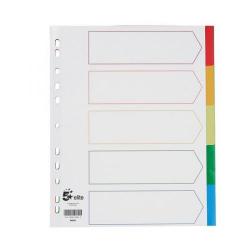 Cheap Stationery Supply of 5 Star Elite Divider 5-Part Polypropylene Punched Reinforced Coloured-Tabs 120 Micron Extra Wide A4 White Office Statationery