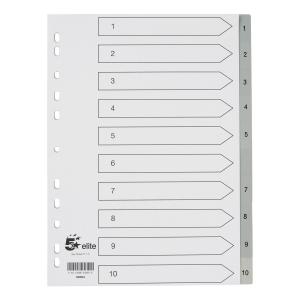Elite Index 1-10 Polypropylene Multipunched Grey Tabs A4 White 940244