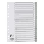 5 Star Elite Index A-Z 20-Part Polypropylene Multipunched Reinforced Holes Grey Tabs 120 Micron A4 White 940259