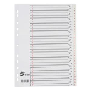 Elite Index 1-31 Polypropylene Multipunched A4 White With Red Text