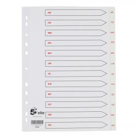 5 Star Elite Index Jan-Dec Polypropylene Multipunched A4 White With Red Text Tabs 940322