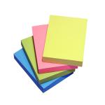 5 Star Respositionable Notes 70gsm 4 Neon Ass Colours Yellow Pink Blue Green 100 Sheets 38x51mm [Pack 12] 943351