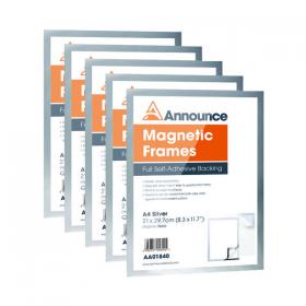 Announce Magnetic Frame A4 Silver (Pack of 5) AA01841 AA01841