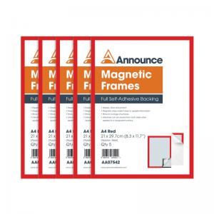 Announce Magnetic Frames A4 Red Pack of 5 AA07542 AA07542