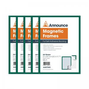 Announce Magnetic Frames A4 Green Pack of 5 AA07543 AA07543
