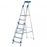 This picture shows a Werner Blue Seal Stepladder with 7 treads, made of professional-grade aluminium. The ladder is sturdy and durable, with a sleek and modern design. Its compact size makes it perfect for various tasks and easy to store.