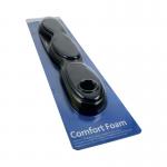 The picture shows a black Kensington wrist rest made of foam with a soft fabric cover. It features the recognizable Kensington logo and a smooth texture. The wrist rest appears to be lightweight and compact, making it perfect for use on any desk or workspace. The sleek design and neutral color will easily complement any setup.