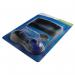 This picture shows a blue and smoky-colored Kensington Duo Gel Wave Mouse Mat with a built-in wristrest. The mat has a textured surface and features the Kensington logo in the bottom corner. It also has a smooth gel wrist support to provide comfort during use.