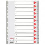 Esselte Polypropylene 1-12 Part Indices A4 - Grey - Outer carton of 10 100106