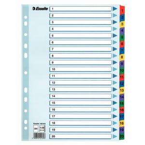 Esselte Mylar 1-20 Part Dividers A4 - Multi-Coloured - Outer carton of