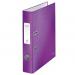 In the photograph, there are 10 purple lever arch files neatly stacked in their outer carton. Each file has the brand name ACCO Brands and Leitz 180° WOW printed on the spine. The files are A4 size and have a width of 50mm. They have a sleek, modern design and a sturdy construction. The vibrant purple color adds a pop of color to the office or workspace. The files have a lever arch mechanism that allows for easy opening and closing. Overall, the photograph showcases a high-quality and professional-looking set of lever arch files.