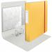 The image shows a set of six ACCO Brands Lever Arch Files, with a vibrant warm yellow color. The files are designed by Leitz and feature the unique 180° Active Cosy Lever Arch File mechanism. These A4 files are 50mm in width and come bundled in an outer carton.