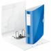 The image shows a set of five ACCO Brands Lever Arch Files from Leitz. These files have a vibrant blue color and feature a 180° active WOW lever arch design. Each file is A4 size with a capacity of 75mm. The set is displayed in an outer carton packaging, ready to be used for organizing important documents.