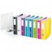 In the image, there are five black ACCO Brands Lever Arch Files Leitz 180° Active WOW Lever Arch Files. Each file is A4 in size and has a 75 mm spine. The files are neatly stacked in an outer carton, ready for transport or storage. The vibrant colors and modern design of the files make them stand out and add a pop of color to any office space. The 180° Active WOW feature allows for easy stacking and browsing through documents. These files are perfect for organizing and storing important papers in a stylish and functional manner.