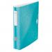 This image shows a colorful outer carton containing five ACCO Brands Lever Arch Files. The files are in A4 size and have a 50mm width. The color of the files is a vibrant ice blue, adding a pop of color to any workspace. The files are from the Leitz 180° Active WOW line, featuring a unique lever arch design for easy opening and closing. These files are perfect for keeping documents organized and secure.