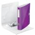 The image shows a set of five purple ACCO Brands Lever Arch Files, specifically the Leitz 180° Active WOW Lever Arch File model. Each file can hold A4 size documents and has a width of 50mm. The files are packaged in an outer carton, making them easy to store and transport.