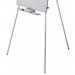 The photograph features a sleek, silver tripod easel from ACCO Brands with a classic steel construction. It is accompanied by a large flipchart pad, also from ACCO Brands, and the pad is securely attached to the easels top bar. The easel stands tall and is easily adjustable thanks to its sturdy tripod legs. A set of markers and a writing surface are visible on the flipchart, ready for use. The entire setup exudes professionalism and is perfect for presentations and brainstorming sessions.