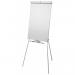 The photo features an ACCO Brands flipchart easel and pads, specifically the Nobo Classic Steel Tripod Easel 1901916 model. The tripod easel stands tall and sturdy, with sleek steel legs and a foldable frame for easy storage. The attached flipchart pads are neatly displayed on the top, ready for use. The overall design exudes professionalism and functionality, making it the perfect addition to any office or presentation setting.