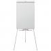 The photograph features a sleek metal tripod easel with a classic design, adorned with the Nobo branding. A flipchart pad is attached to the easel, providing ample space for notes and visuals. The easel is sturdy and fully adjustable, ensuring that it can accommodate various presentation needs. The overall aesthetic is modern and professional, making it suitable for any business or educational setting.