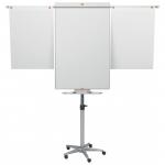 The image shows a sleek and modern ACCO Brands Flipchart Easel with extendable display arms. The easel is equipped with the Nobo Classic Nano Clean™ feature, ensuring a clean and polished appearance. The easel is easily movable thanks to its mobile design.