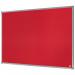 The photograph shows an elegant red felt notice board from Nobo Essence, measuring 900x600mm. The ACCO Brands noticeboard is made with high-quality materials and boasts a sleek design. The surface is soft and durable, providing the perfect canvas for pinning notices, photos, and reminders. The red color adds a pop of vibrancy to the overall aesthetic, making it a stylish and functional addition to any office, classroom, or home. It is an ideal size for smaller spaces, while also offering ample space for displaying important information. Its simplicity and sophistication make it a versatile choice for any setting.