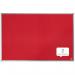 The image showcases an ACCO Brands Noticeboards Nobo Essence Felt Notice Board, measuring 900x600mm in a bold red color. The board has a soft, felt surface and is framed with a sleek silver metal border. The red color adds a vibrant pop to any room, making it an eye-catching addition to any space. The board is mounted on a wall, seamlessly blending in with any office or home decor. The size provides ample space for notes, photos, and other important documents, making it a practical and stylish choice for organization.