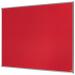 The image shows a red Nobo Essence Felt Notice Board, measuring 1200x900mm, from the brand ACCO Brands. The noticeboard is made of soft felt material and features a classic design. It is mounted on a wall, with white text and images pinned onto it, creating a clear and organized display. Its size is perfect for displaying important notices or reminders in a home, school, or office setting.