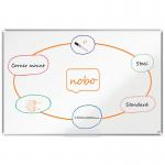 This image shows a sleek and modern ACCO Brands Magnetic Whiteboard from the Nobo Premium Plus Steel collection. The whiteboard measures 1500x1000mm and features an aluminium trim. It is certified with the EU Ecolabel, ensuring its environmentally friendly production.