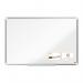 This picture features a sleek and modern ACCO Brands Nobo Premium Plus Melamine Whiteboard. Measuring 900x600mm, this whiteboard boasts a smooth and durable surface perfect for writing and erasing with ease. The whiteboard is surrounded by a sturdy aluminum frame, adding to its professional appearance. Perfect for any workplace or educational setting, this ACCO Brands whiteboard is a versatile tool for brainstorming, presenting, and organizing ideas.