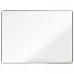 The photograph captures a sleek and modern whiteboard, measuring 1200x900mm, from ACCO Brands. Made with premium plus melamine, the board is durable and smooth to write on. The surface is clean and bright white, with no noticeable marks or stains. Mounted on a wall, it is the perfect addition to any office or classroom. The writing area is large enough for detailed notes or diagrams, yet still compact enough to fit in smaller spaces. Overall, the drywipe board exudes professionalism and functionality.