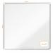 In the photo, there is a high-quality Nobo Premium Plus Melamine Whiteboard from ACCO Brands. The whiteboard has a sleek and modern design, measuring 1200x1200mm, making it a perfect size for any workspace. The smooth white surface is made of durable melamine material, ensuring it will last for years to come. The visible marker tray and silver frame add a touch of style to the overall appearance of the whiteboard.