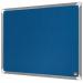 The picture shows a rectangular notice board with a blue felt surface. The board measures 600x450mm and has a sleek and premium design. The brand, ACCO Brands, and the label Nobo Premium Plus are displayed on the top of the board.