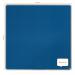 The photo shows a sophisticated and high-quality noticeboard from ACCO Brands. The board measures 1200x1200mm and has a vibrant blue felt surface. The corners are neatly rounded and there is a thin silver frame, adding a touch of elegance to the design. The felt material is thick and the board appears sturdy. It is perfect for displaying important information or messages in any professional setting.