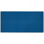 The photograph showcases an ACCO Brands Noticeboards Nobo Premium Plus Felt Notice Board in a rich blue color. The board measures 2400x1200mm and features a high-quality felt surface that is suitable for pinning notices and other important information. The board is mounted on a sturdy frame and is ready to be hung on a wall. The color and texture of the felt creates a professional and organized visual for any workspace.