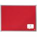 The photograph captures a vibrant red Nobo Essence Felt Notice Board measuring 600x450mm from ACCO Brands. The board is made of soft, high-quality felt material and features an elegant essence design. The surface is perfect for pinning important notices, reminders, and announcements, while the sturdy frame ensures durability. The bright red color adds a pop of color and style to any workspace or home.