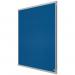 This image features an ACCO Brands Nobo Essence Felt Notice Board, measuring 900x600mm, in a calming shade of blue. The notice board is made of high-quality felt material, perfect for pinning up important notices, memos, or artwork. Its sleek design and durable construction make it a functional addition to any workspace.