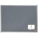 The image shows a grey Nobo Essence felt notice board by ACCO Brands. It measures 600x450mm and features a sleek and modern design. The felt material provides a soft and sturdy surface for posting important messages and announcements. The board is mounted on a wall with silver-colored fixtures, making it a functional and stylish addition to any workspace or home.